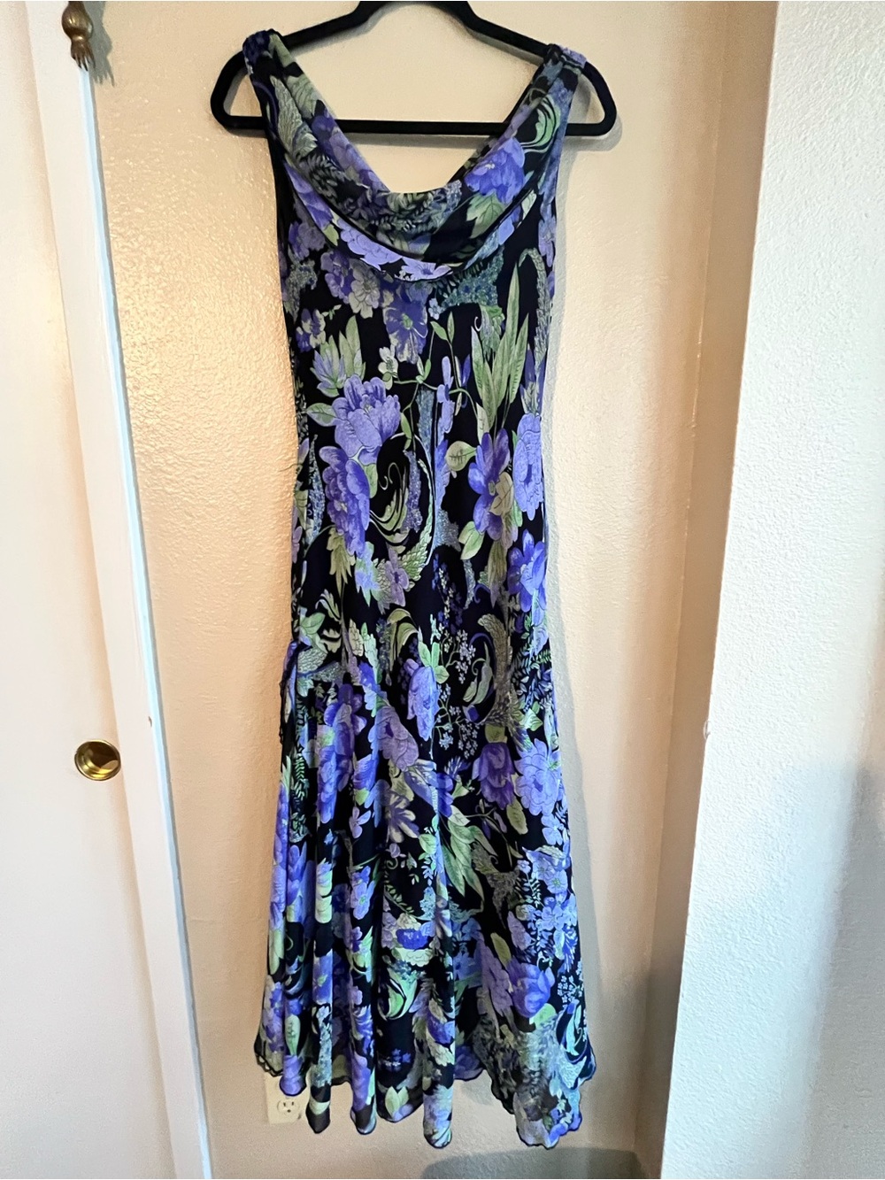 Connected Apparel Black Maxi Dress with Purple and Green Floral Design - Picture 6 of 8